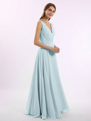 V Neckline Chiffon Bridesmaid Dresses Mist