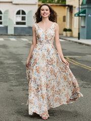 V Neckline Chiffon Bridesmaid Dresses Sunset Floral