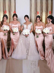 Vintage Long Elastic Satin Ruched Pink Bridesmaid Dresses Sweetheart Sleeveless