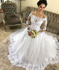 Vintage Long Sleeves Off-the-shoulder Lace Wedding Dresses Discount