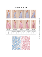 CASSIE GOWN - BLUE - STRAPLESS A-LINE FLORAL SATIN CHIFFON DRESS