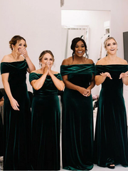 Cheap Vintage Velvet Green Bridesmaid Dresses Winter Long Simple Wedding Guest Dress