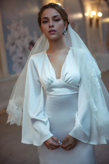 Vintage Wedding Dress Deep V Neck Butterfly Hand Dress Handmade Wedding Dress Bridal Gown Ivory Wedding Dress Long Sleeves