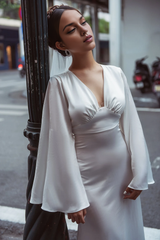 Vintage Wedding Dress Deep V Neck Butterfly Hand Dress Handmade Wedding Dress Bridal Gown Ivory Wedding Dress Long Sleeves