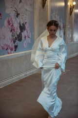 Vintage Wedding Dress Deep V Neck Butterfly Hand Dress Handmade Wedding Dress Bridal Gown Ivory Wedding Dress Long Sleeves