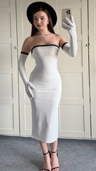 Vintage White Black Bodycon Evening Prom Dress, AST1496