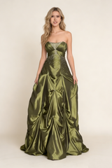 Vintage Beading Strapless A-Line Green Evening Ball Gown Birthday Gown HZ0319