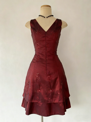 Vintage V Neck A-Line Short Party Dress Elegant Cocktail Dress, HZ0319