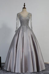 Vintage V-Neck Long Sleeves Appliques Beading Long Evening Dress PG364