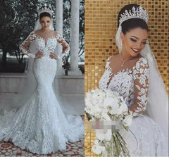 Gorgeous Vintage Wedding Dresses Lace Long Sleeves Mermaid Wedding Gown