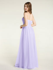 Strapless Sweetheart Long Tulle Bridesmaid Dresses-Lilac
