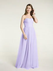 Strapless Sweetheart Long Tulle Bridesmaid Dresses-Lilac