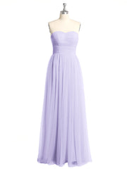 Strapless Sweetheart Long Tulle Bridesmaid Dresses-Lilac