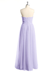 Strapless Sweetheart Long Tulle Bridesmaid Dresses-Lilac