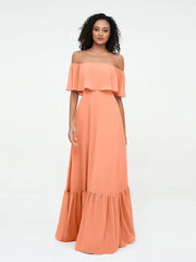 Off Shoulder Chiffon Tiered Skirt Max Dresses-Papaya