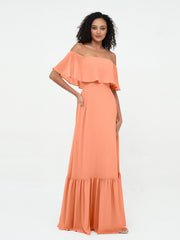 Off Shoulder Chiffon Tiered Skirt Max Dresses-Papaya