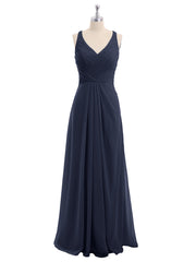 V-neck Chiffon Bridesmaid Dress with Open Back Dark Navy Plus Size