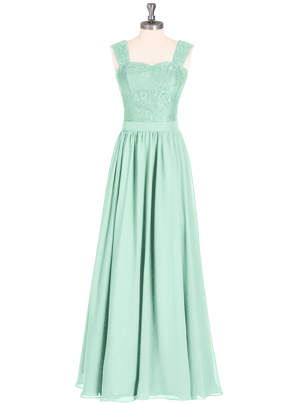 Shoulder Strap Lace AND CHIFFON Long Dress-Mint Green
