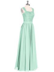 Shoulder Strap Lace AND CHIFFON Long Dress-Mint Green