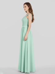 Shoulder Strap Lace AND CHIFFON Long Dress-Mint Green