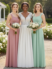 Shoulder Strap Lace AND CHIFFON Long Dress-Mint Green