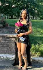 Sexy Sheath Strapless Black Sequin Short Summer Birthday Dresses Hoco Dress Mini 18th Birthday Outfit Cocktail Dresses W0467