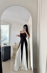 Elegant A Line Spaghetti Straps Black Chiffon Sleeveless Long Evening Party Gowns Evening Formal Dresses Prom Dress W1003