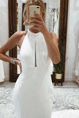 Aimishang Elegant Simple White Halter Open Back Long Wedding Dress