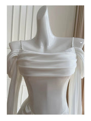 Elegant A line Spaghetti Straps Sleeveless White Chiffon Long Evening Party Gowns Evening Formal Dresses Prom Dress W887