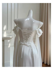 Elegant A line Spaghetti Straps Sleeveless White Chiffon Long Evening Party Gowns Evening Formal Dresses Prom Dress W887