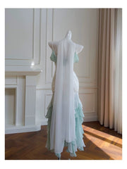 Elegant Mermaid Spaghetti Straps Sleeveless Chiffon Long Evening Party Gowns Evening Formal Dresses Prom Dress W893