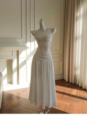 Elegant A line One Shoulder Sleeveless White Long Evening Party Gowns Evening Formal Dresses Prom Dress W897