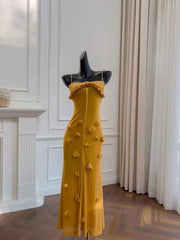 Elegant Mermaid Spaghetti Straps Yellow Sleeveless Long Evening Party Gowns Evening Formal Dresses Prom Dress W923