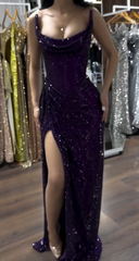 Classy Mermaid Strapless Purple Girls Sequin Grape Sequin Long Prom Dresses Party Dress Birthday Outfits Graduation Dresses W992
