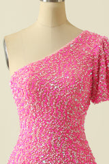 One Shoulder Sequins Homecoming Dress