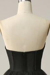 Black Corset Sweetheart Long Prom Dress with Ruffles