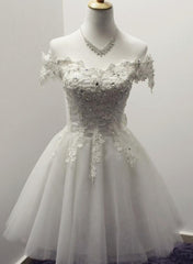 Gorgeous White Off Shoulder Tulle Lace and Beaded Homecoming Dresses, Cute Party Dress