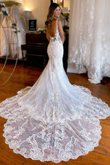 Aliza | Ivory Mermaid Spaghetti Straps Backless Long Lace Wedding Dress