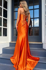 Wholesale Stylish Mermaid Strapless Lace Up Long Satin Prom Dress With Split prom dresses with long sleeves