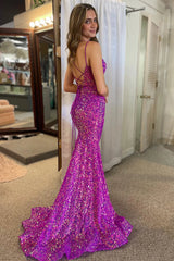 Wholesale Sparkly Mermaid Purple Double Strapls Long Sequin Prom Dress prom dresses shops