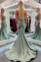 Jayleen | Mermaid Spaghetti Straps Green Long Prom Dress with Lace