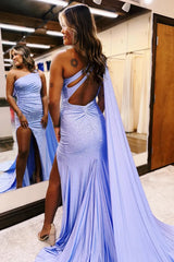 Wholesale Glitter Lilac Mermaid One Shoulder Long Beaded Prom Dress with Shawl prom dresses shops