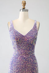 Wholesale Sparkly Light Purple Lace-Up Back Long Sequin Prom Dress with Fringe prom dresses with long sleeves