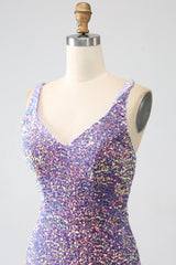 Sparkly Mermaid Light Purple Sequins Prom Dress with Slit
