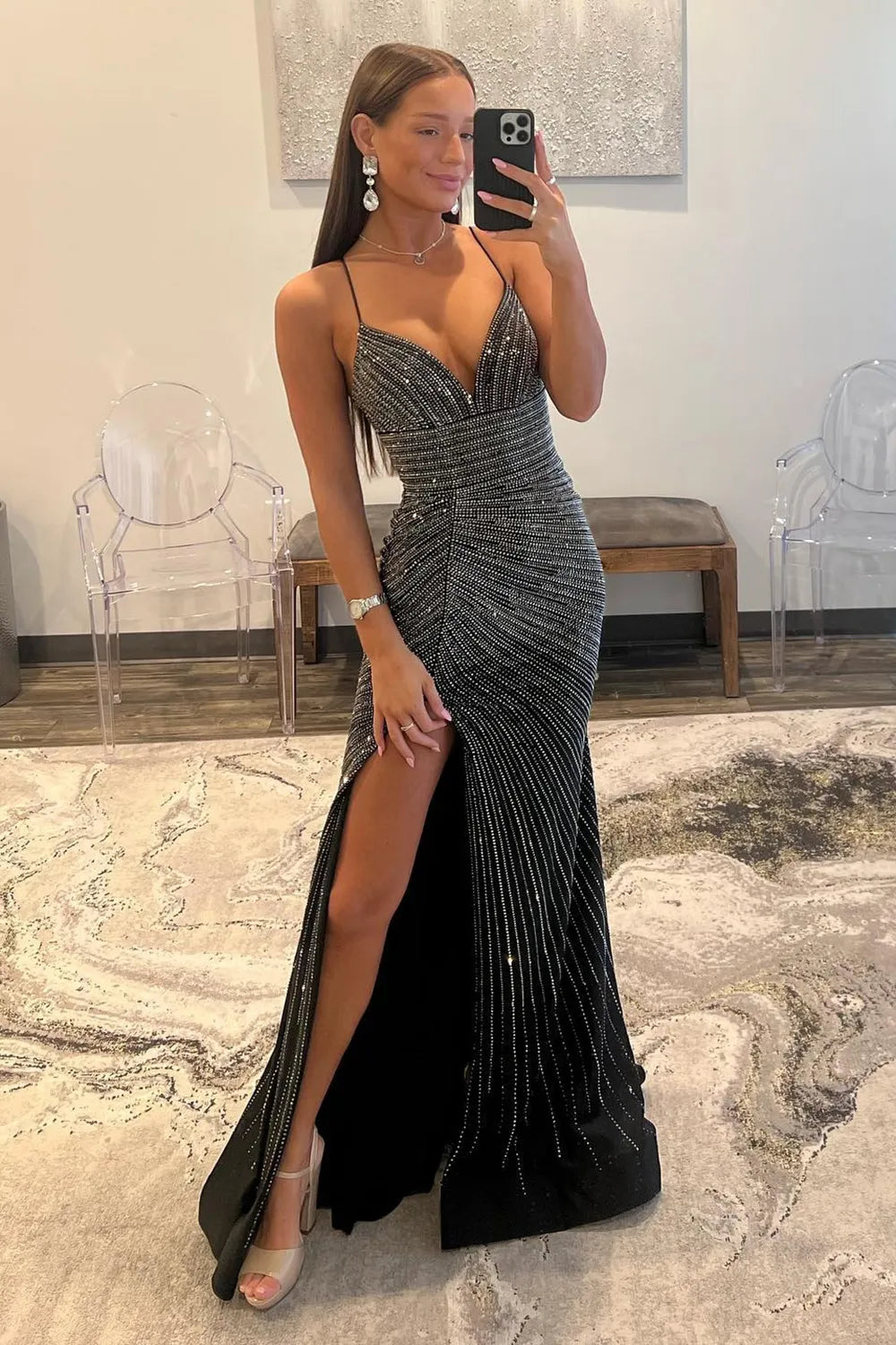 Wholesale Gorgeous Black Mermaid Lace Up Long Corset Beaded Prom Dress With Slit long prom dresses with sleeves