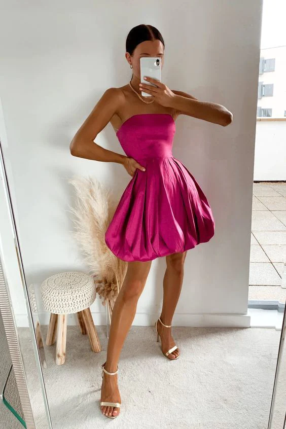 Strapless Mini Puff Homecoming Dress SH680