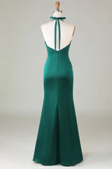 Mermaid Halter Long Satin Bridesmaid Dress