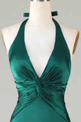 Mermaid Halter Long Satin Bridesmaid Dress