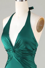 Mermaid Halter Long Satin Bridesmaid Dress