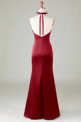 Mermaid Halter Long Satin Bridesmaid Dress